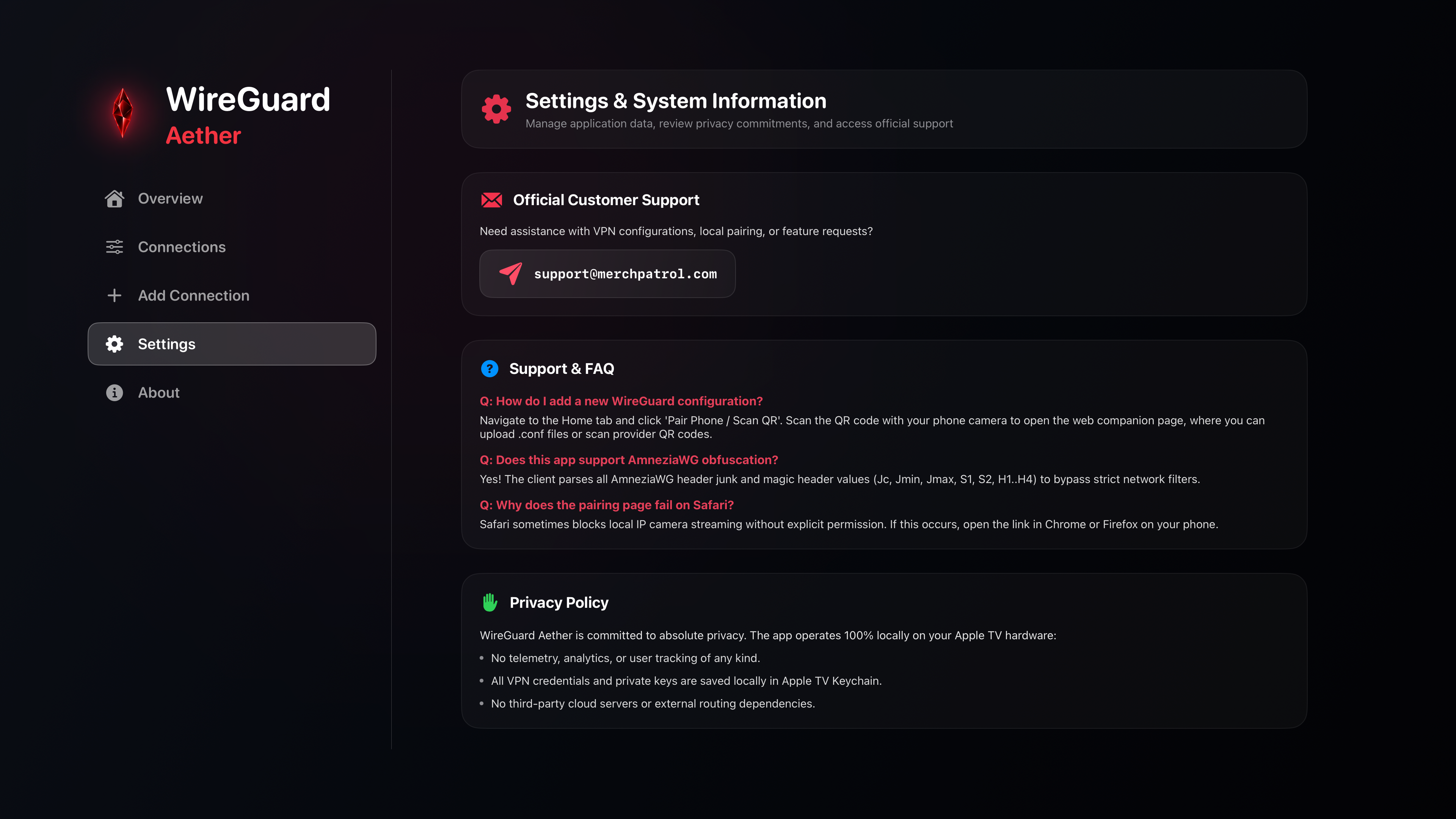 WireGuard tvOS Settings